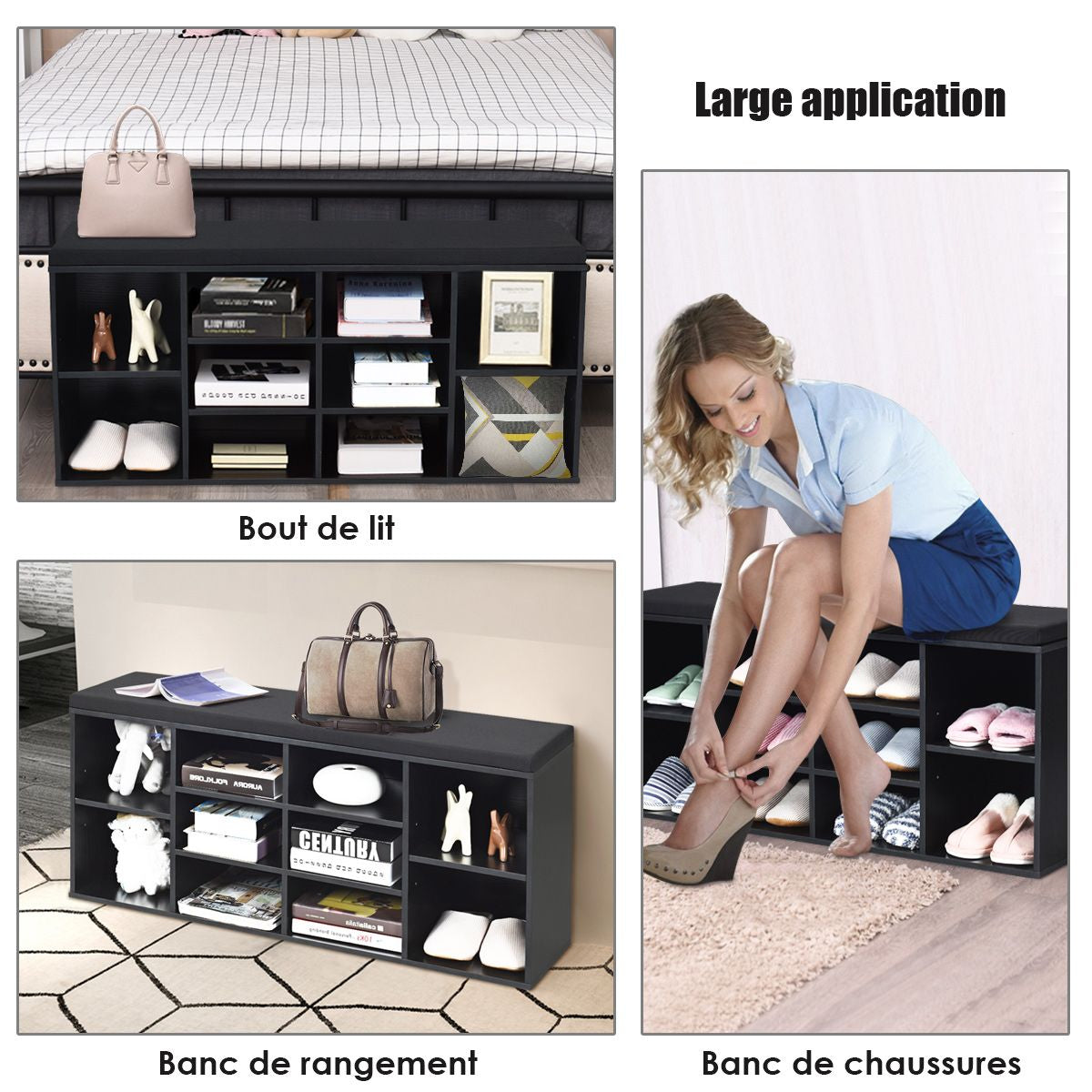 Meuble À Chaussures Banc À Chaussures Avec Coussin Capacité 150 Kg Grand Rangement En Bois 104X30X48 Cm 5 Couleurs Au Choix