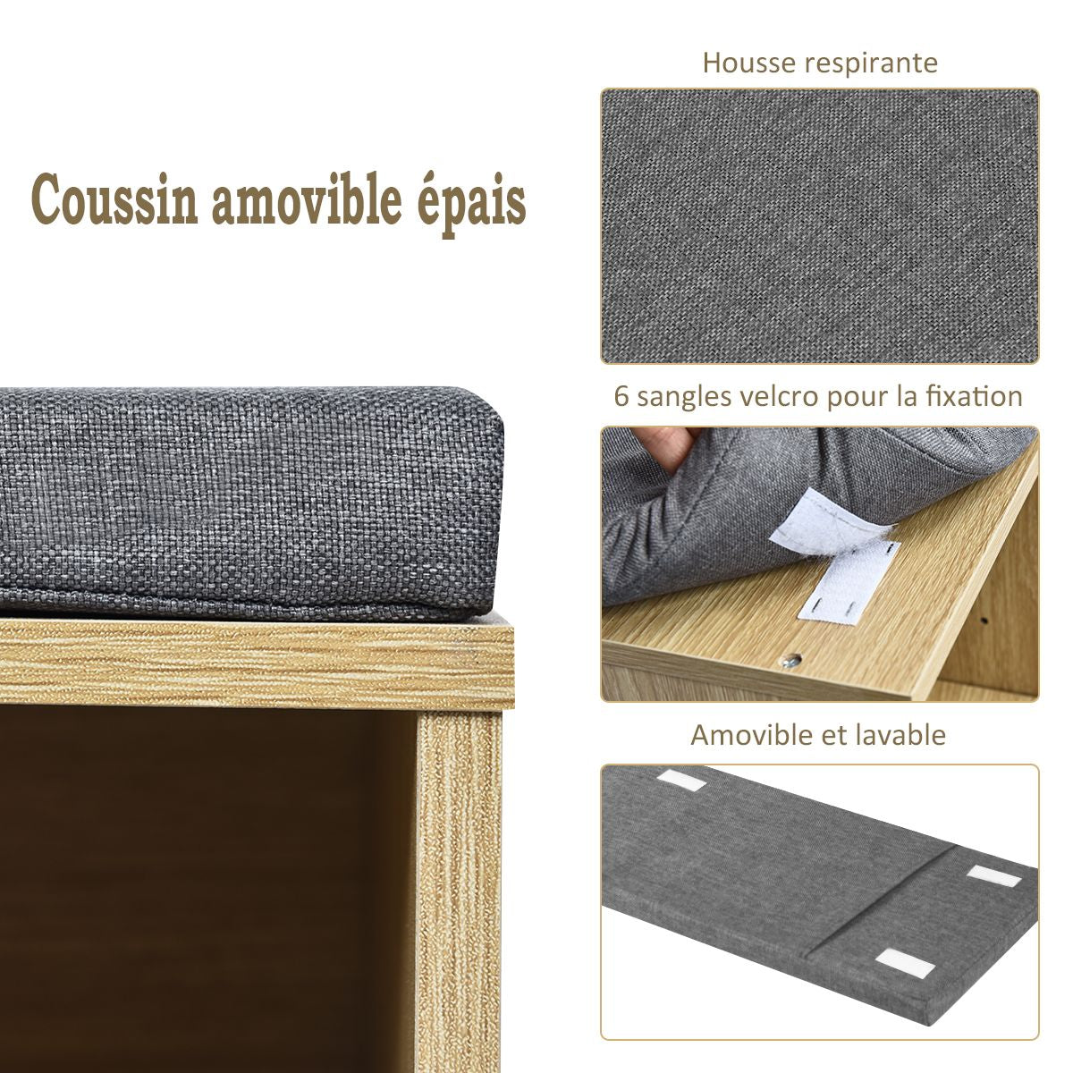 Meuble À Chaussures Banc À Chaussures Avec Coussin Capacité 150 Kg Grand Rangement En Bois 104X30X48 Cm 5 Couleurs Au Choix