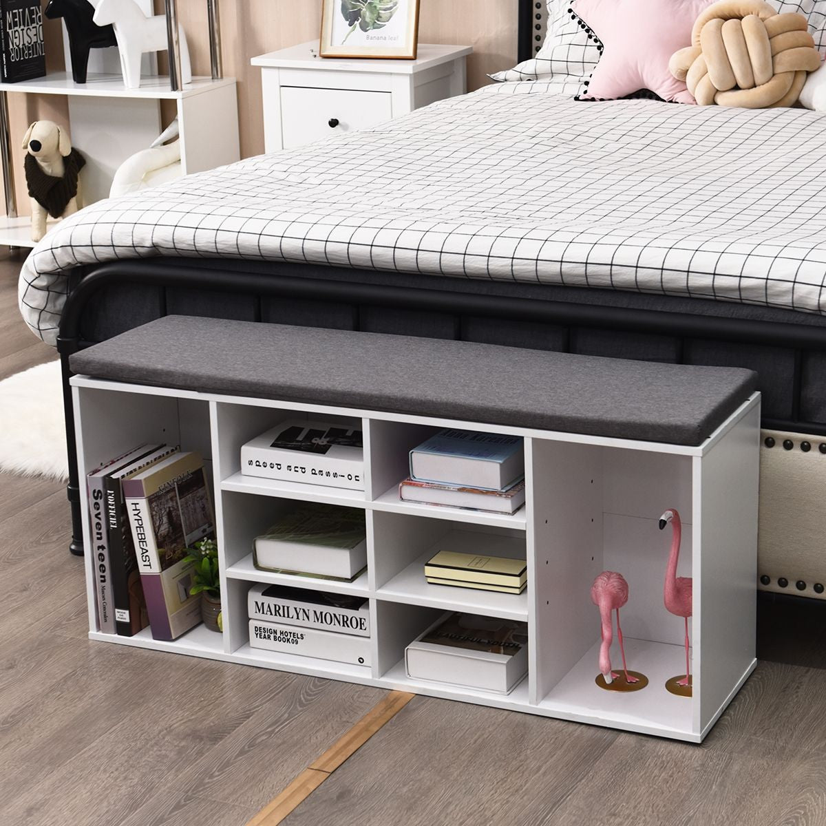 Meuble À Chaussures Banc À Chaussures Avec Coussin Capacité 150 Kg Grand Rangement En Bois 104X30X48 Cm 5 Couleurs Au Choix
