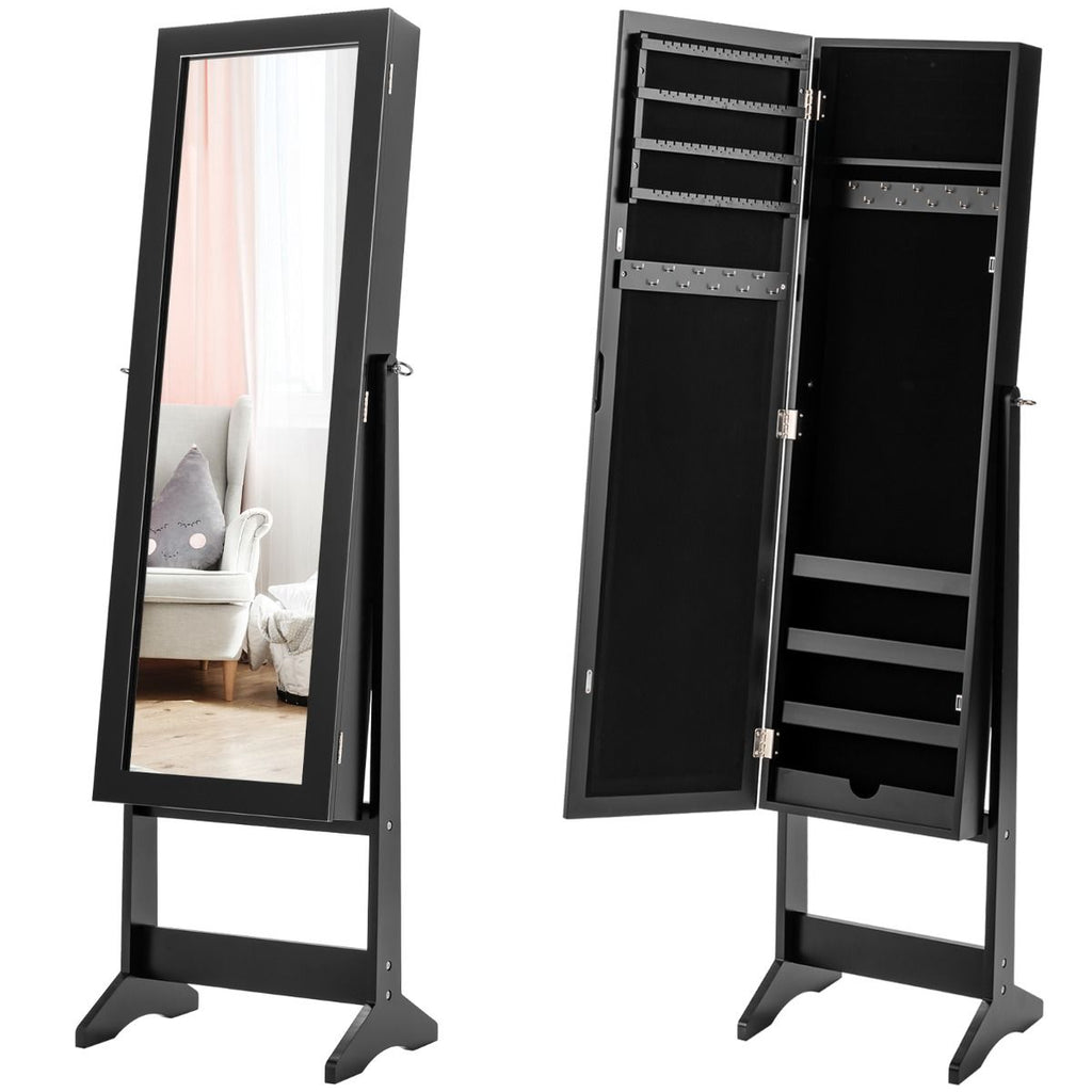 Armoire À Bijoux Sur Pied Avec Miroir Coffre À Bijoux Armoire De Rangement Cosmétiques 3 Positions Réglables 7 Couleurs Au Choix
