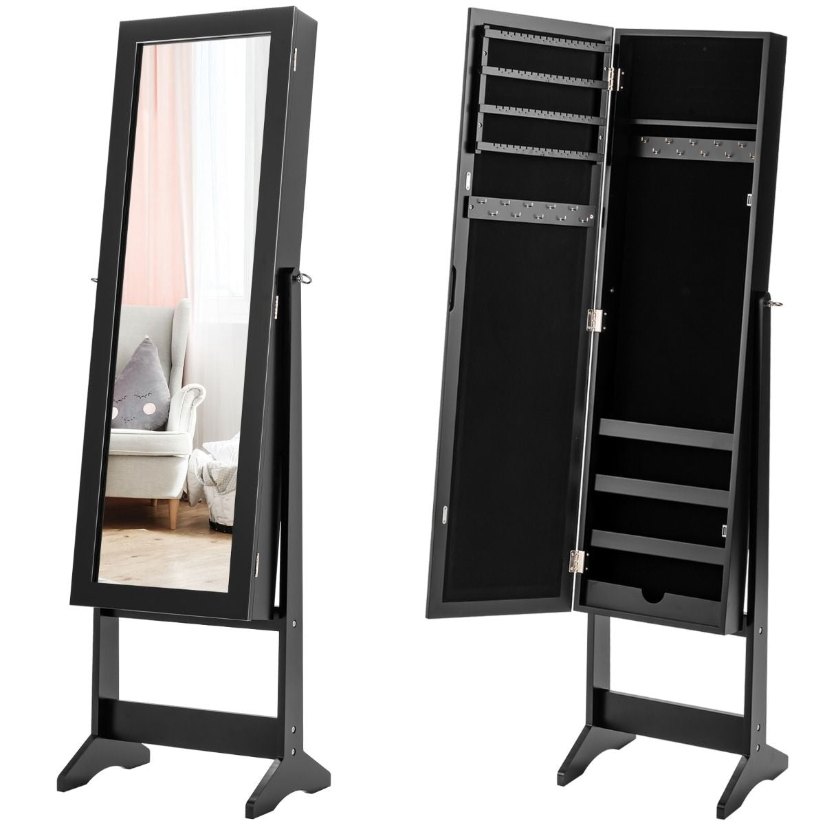 Armoire À Bijoux Sur Pied Avec Miroir Coffre À Bijoux Armoire De Rangement Cosmétiques 3 Positions Réglables 7 Couleurs Au Choix