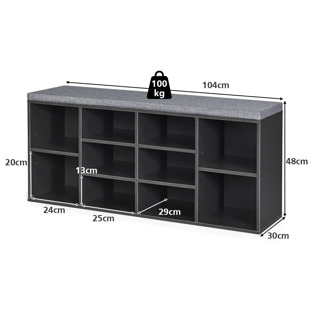 Meuble À Chaussures Banc À Chaussures Avec Coussin Capacité 150 Kg Grand Rangement En Bois 104X30X48 Cm 5 Couleurs Au Choix