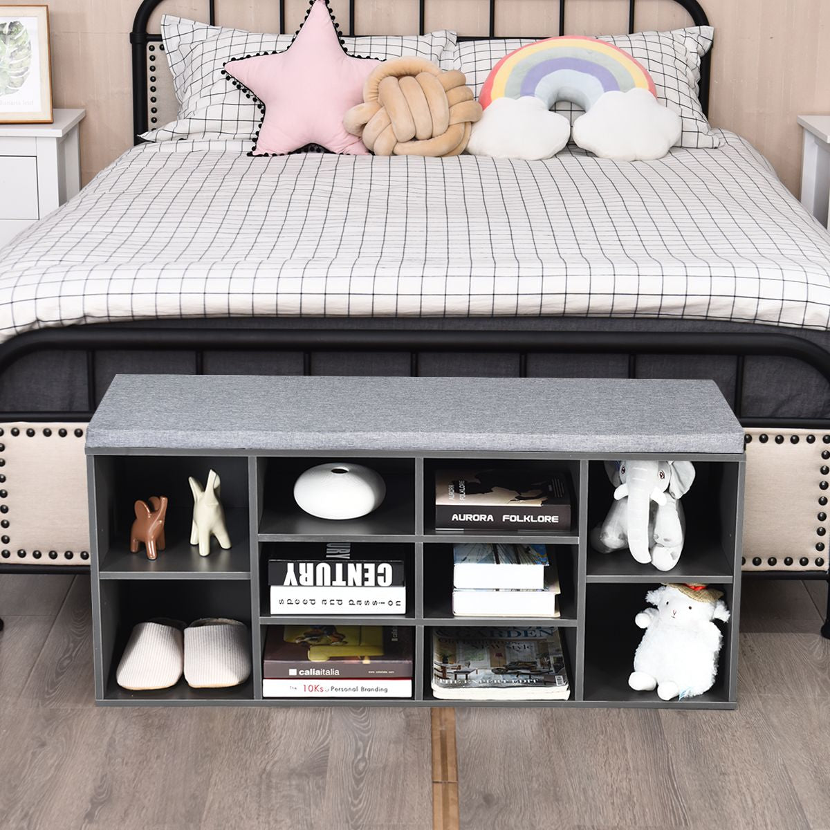 Meuble À Chaussures Banc À Chaussures Avec Coussin Capacité 150 Kg Grand Rangement En Bois 104X30X48 Cm 5 Couleurs Au Choix