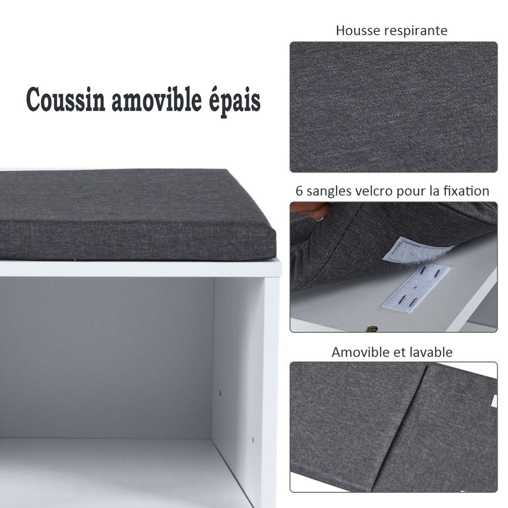 Meuble À Chaussures Banc À Chaussures Avec Coussin Capacité 150 Kg Grand Rangement En Bois 104X30X48 Cm 5 Couleurs Au Choix