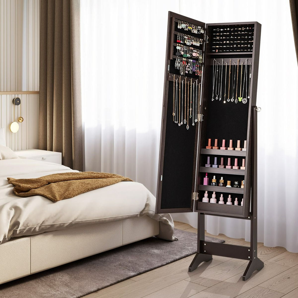 Armoire À Bijoux Sur Pied Avec Miroir Coffre À Bijoux Armoire De Rangement Cosmétiques 3 Positions Réglables 7 Couleurs Au Choix