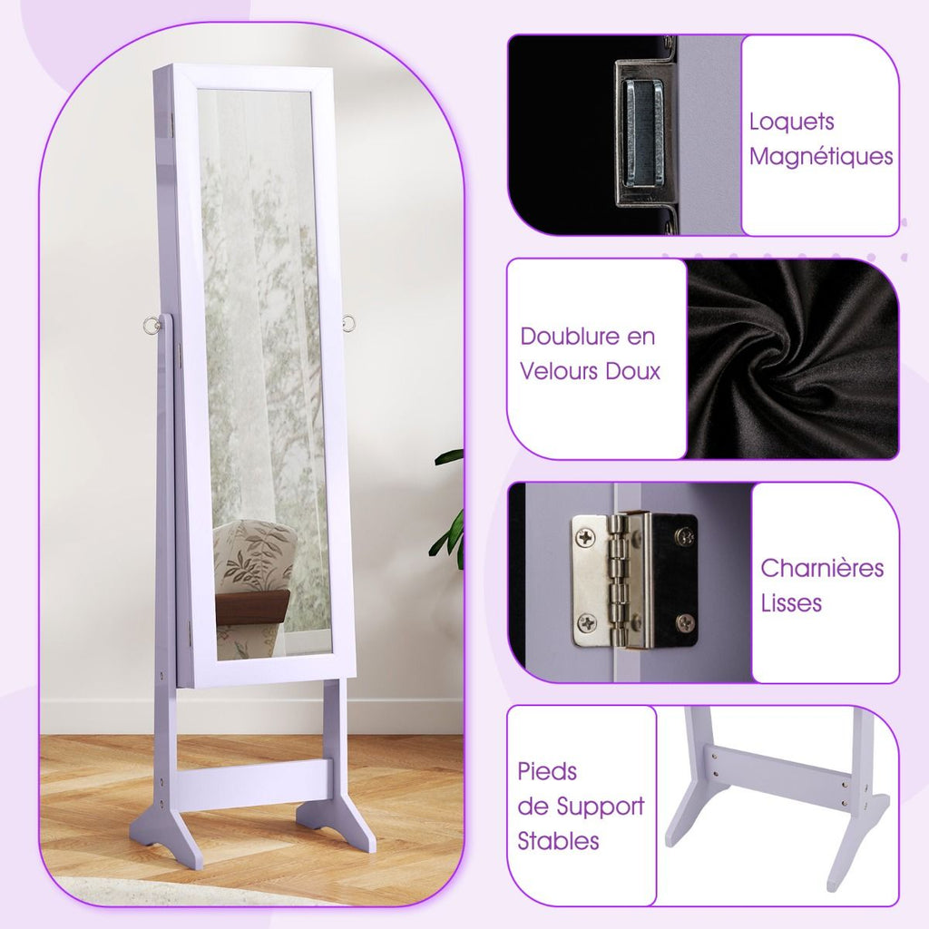 Armoire À Bijoux Sur Pied Avec Miroir Coffre À Bijoux Armoire De Rangement Cosmétiques 3 Positions Réglables 7 Couleurs Au Choix