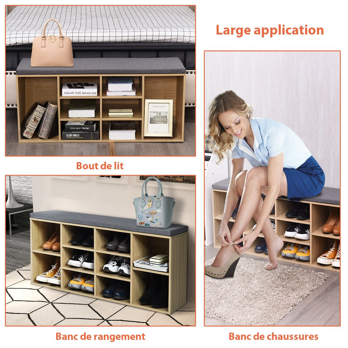Meuble À Chaussures Banc À Chaussures Avec Coussin Capacité 150 Kg Grand Rangement En Bois 104X30X48 Cm 5 Couleurs Au Choix