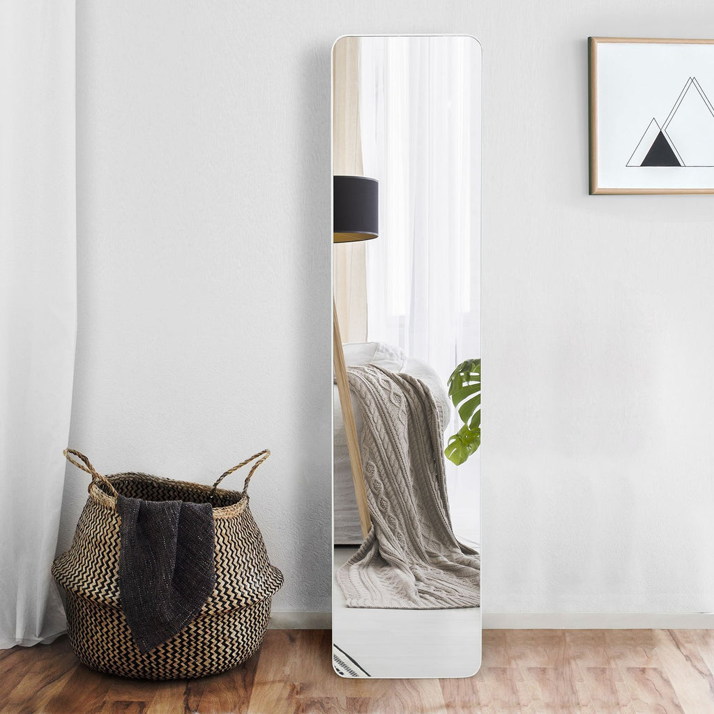 Miroir Autoportant Rectangulaire Pleine Longueur Cadre En Bois Massif 160 X 37Cm Blanc