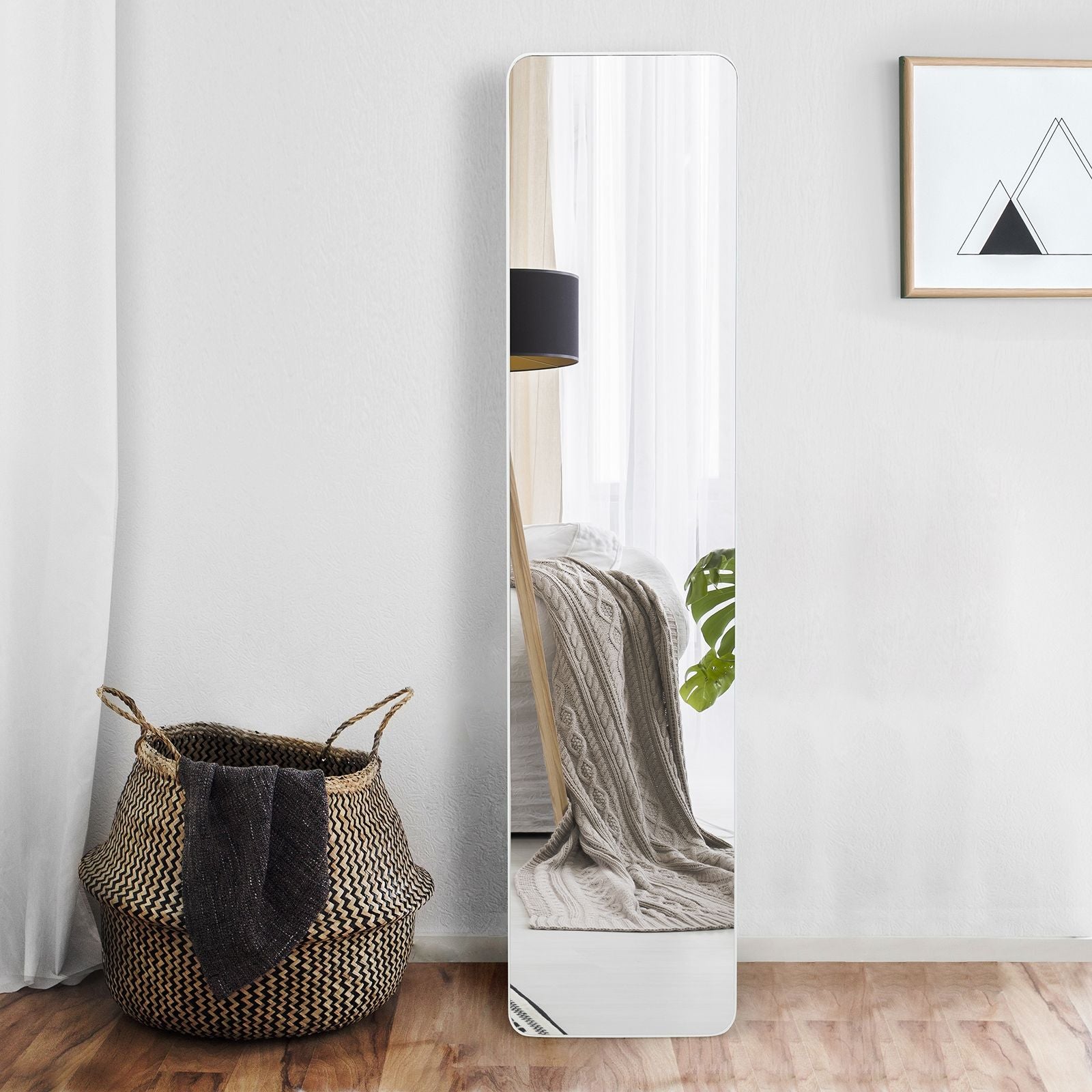 Miroir Autoportant Rectangulaire Pleine Longueur Cadre En Bois Massif 160 X 37Cm Blanc