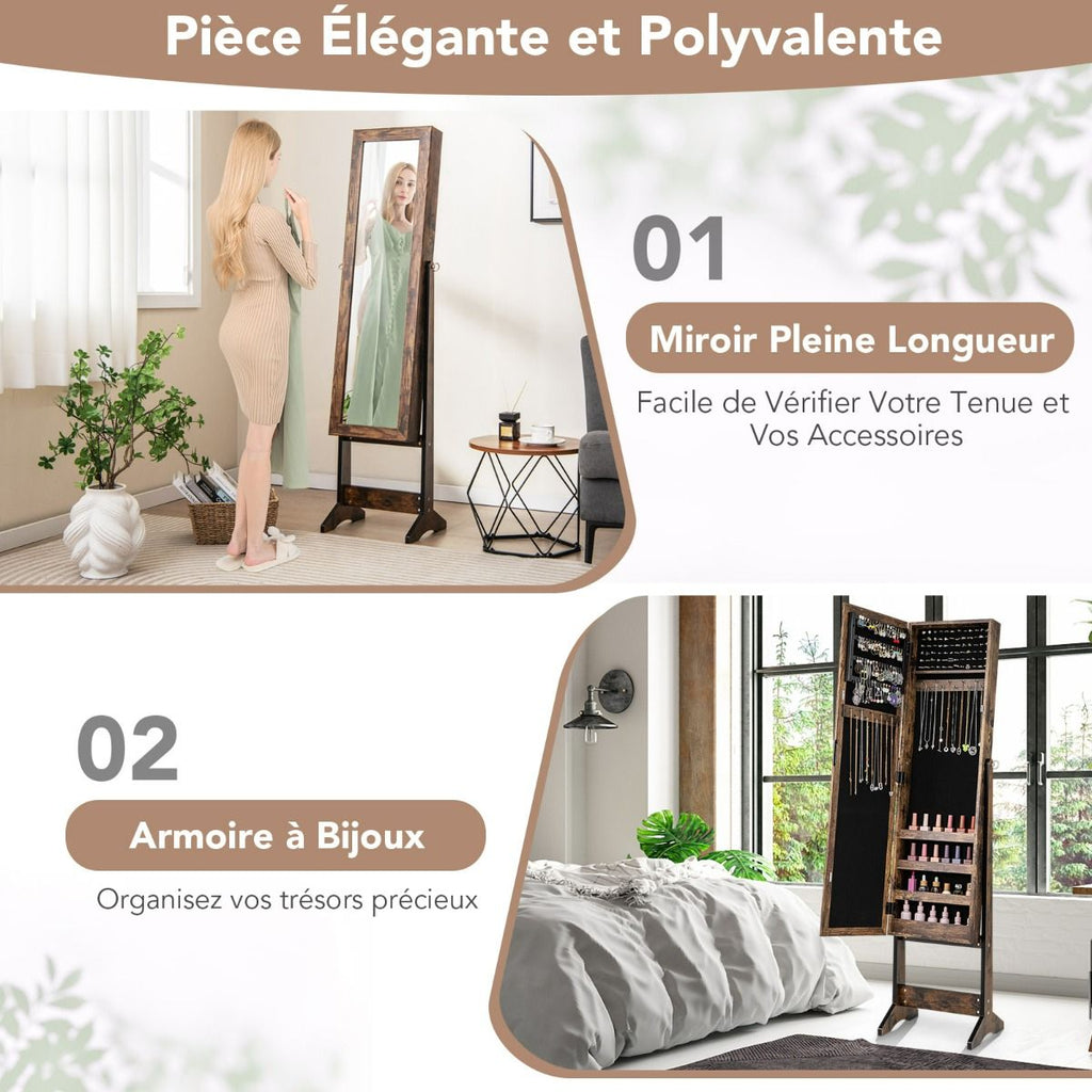 Armoire À Bijoux Sur Pied Avec Miroir Coffre À Bijoux Armoire De Rangement Cosmétiques 3 Positions Réglables 7 Couleurs Au Choix