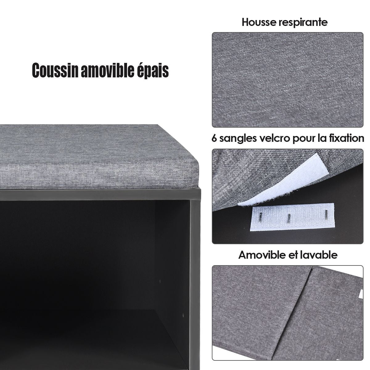 Meuble À Chaussures Banc À Chaussures Avec Coussin Capacité 150 Kg Grand Rangement En Bois 104X30X48 Cm 5 Couleurs Au Choix